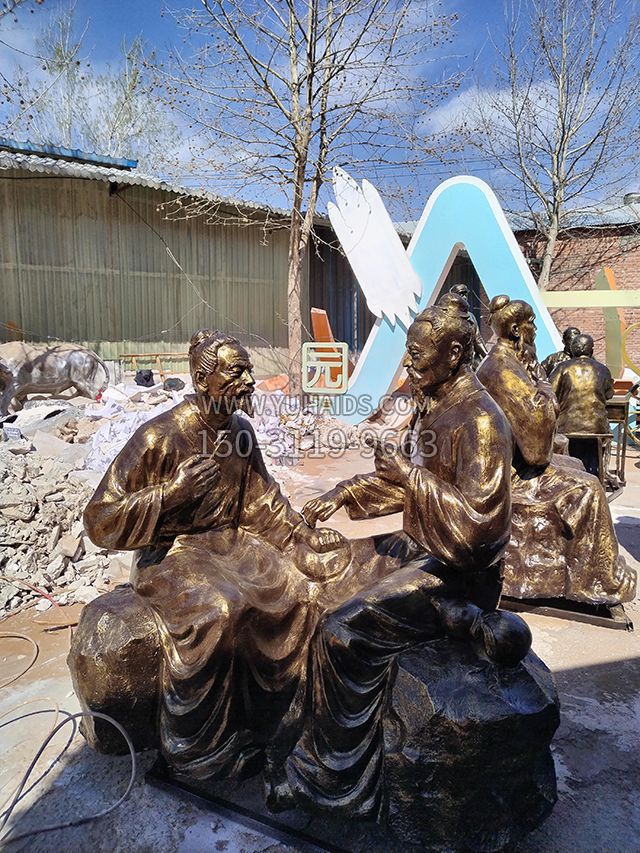 問(wèn)診——玻璃鋼仿銅中醫(yī)藥主題人物雕塑