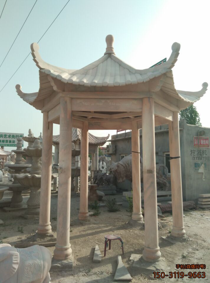 晚霞紅單層、單檐、加厚、六角涼亭雕塑